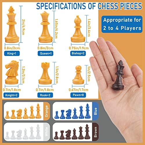 Комплект за шах за трима или четирима играчи: Кожена подложка за игра + 4 опаковки фигури (64 броя) + 1 Ръководство за игра + Чанта