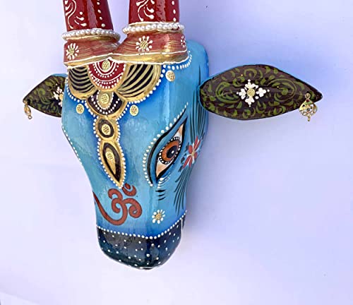 Главата на Кравата, Дървената Рисувана Главата на индийския Нанди, Съвременно Стенно Изкуство, Стенни Маска Ръчна изработка, Декорация