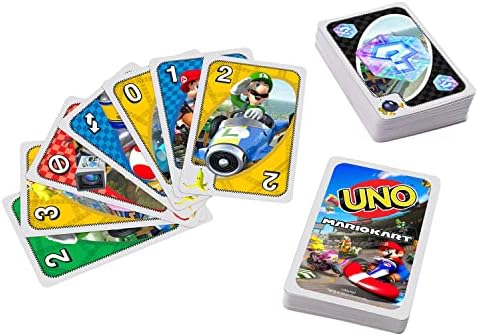 Mattel Games игра на Карти UNO Mario Kart за деца, възрастни, семейства и Слот Вечери със Специални правила за 2-10 играчи
