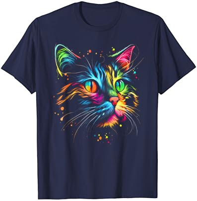 Сладък Цветен Котка за Жени, Момичета, Мъже, Момчета - Тениска за Любителите на Котки