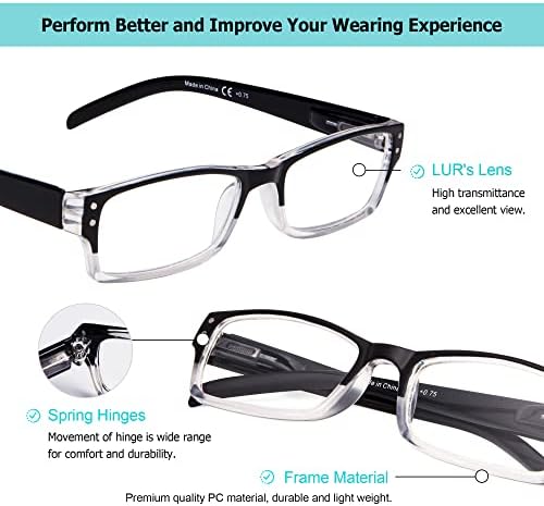 LUR 4 Опаковки класически очила за четене + 3 опаковки на метални очила за четене в полукръгла рамка (общо 7 двойки ридеров + 1,00)