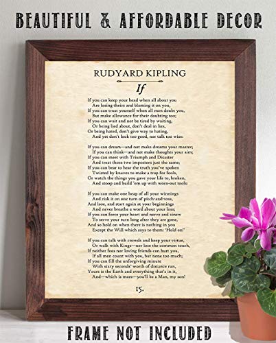 Редьярд Киплинг - Ако - Печатни печат книгата на страници без рамки 11x14 - Чудесен подарък за любителите на поезията и Вдъхновяващ