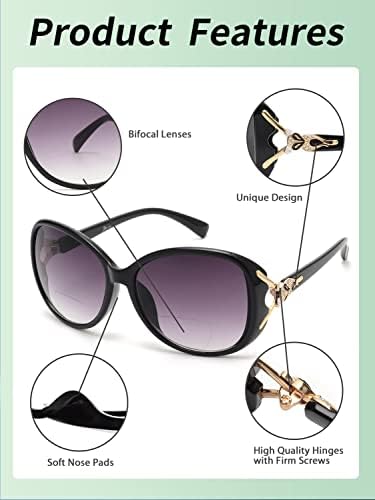 JM Класически Бифокални Очила за Четене Reader Glasses за Жени със Защита от ултравиолетови лъчи На Открито Черно + 3.0