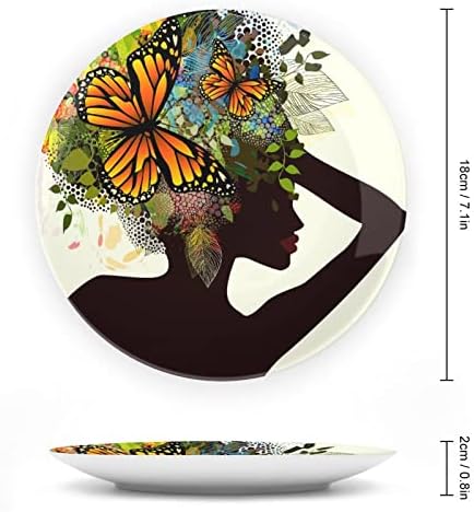 Красива Африканска Жена Пеперуда на Цвете Декоративна Чиния Керамични Плочи Стенен Декор с Витрина за Домашния Офис Украшение
