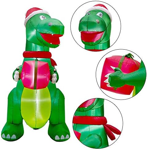 Надуваеми играчки Туинкъл Star Коледа 8FT, Свети Зелен Динозавър с Коледна Шапка и Подарък Кутия, Надуваем Коледен Декор на закрито