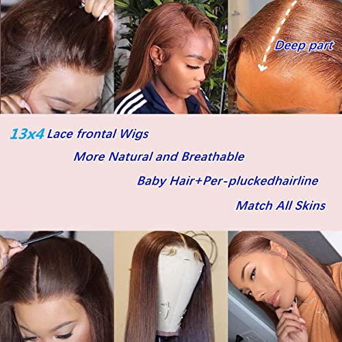 U & A Шоколадово-кафяви Перуки от естествена коса 13x4 HD, Дантели, директни Бразилски Перуки от Естествена коса на Дантели, Цвят,