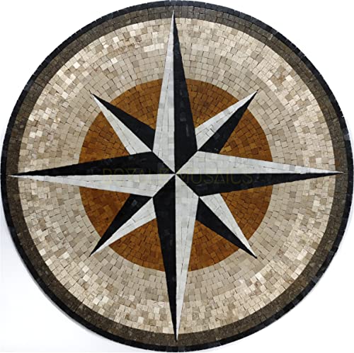 Морски компас мраморна мозайка ръчно изработени морска звезда адаптивен дизайн от естествен камък (36x36 инча)
