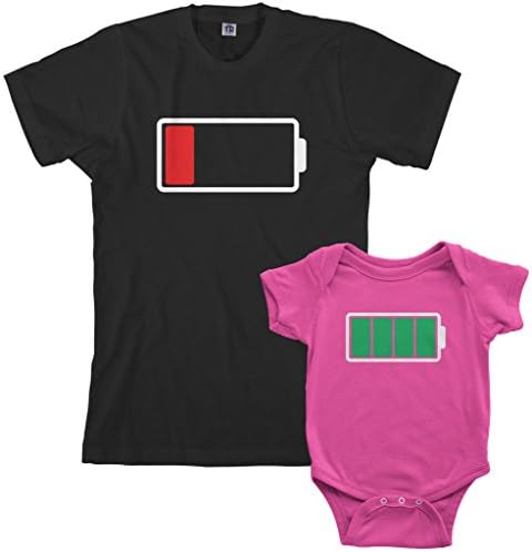 Комплект за детско боди Threadrock с пълен и нисък заряд на батерията и мъжки тениски В тон
