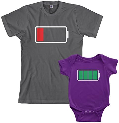 Комплект за детско боди Threadrock с пълен и нисък заряд на батерията и мъжки тениски В тон