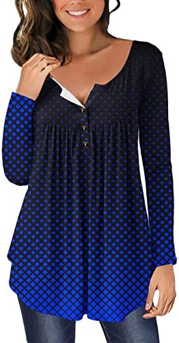 Дамски Блузи с дълъг ръкав, Елегантни Ежедневни Струящиеся Блузи копчета С V-образно деколте, Риза Henley, Туника с Градиентными