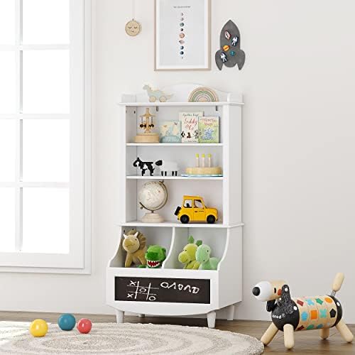 UTEX За съхранение на детски играчки с Библиотека и гардероб, Детска Етажерка гардероб с черната дъска и Клетки, Открита Детска