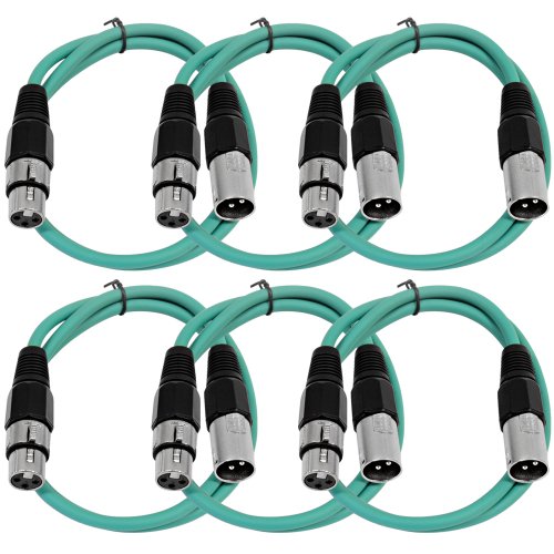 Сеизмично аудио - SAXLX-2-6 Комплекта 2-инчов зелени свързващи кабели XLR за мъже и XLR за жени - Балансирано 2-подножието кабели
