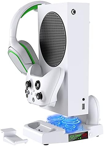 Вертикална Охлаждаща поставка с Устройството за охлаждащ вентилатор и зарядно устройство с две контролери за Xbox серия S Охлаждаща