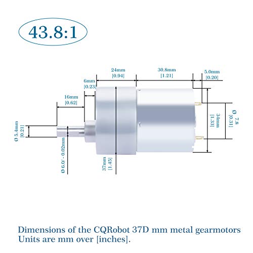 CQRobot 43.8: 1 Метален мотор-редуктор dc 37Dx54,8L мм 24 В, с комплект метални монтажни скоби. 24-12 W-228 об/мин-19 kg.cm (264
