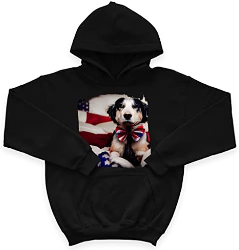 Американската Патриотическая Детска hoody с качулка от порести руно - Детска hoody с принтом кучета - Hoody с флага на САЩ за деца
