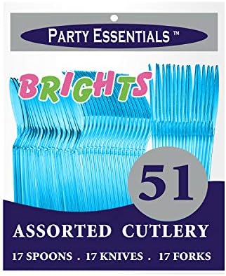 Комплект прибори за хранене от твърда пластмаса Party Essentials, 51 Бр. /17 Места за сервиране, Неоново розово