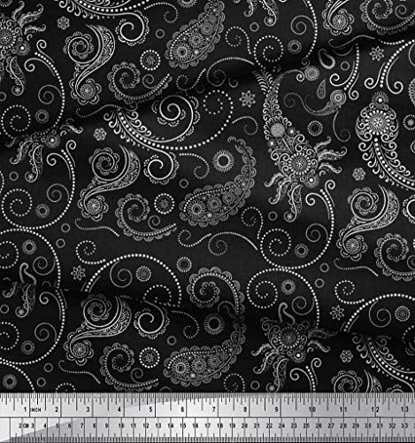 Тъкан от черен futon джърси Soimoi с флорални принтом и пейсли ширина 58 см