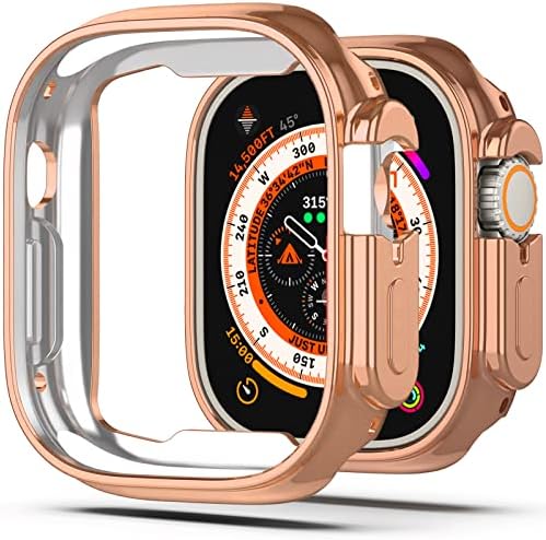 Съвместими с NINKI Седалките-брони Apple Watch Ultra 49 ММ от розово злато [Без предпазен щит], устойчив на удари Гъвкав Защитен