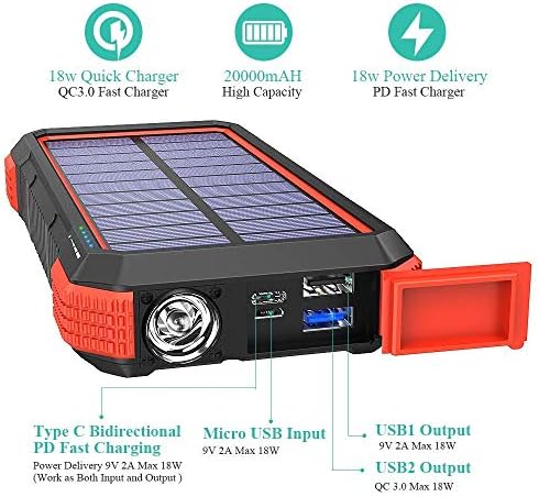 Два комплекта -Слънчево зарядно устройство с капацитет от 20 000 ма, безжично зарядно устройство с мощност 10 W / 7,5 W / 5 W с