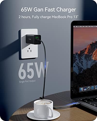 Зарядно устройство, USB C мощност 65 W: Стенно зарядно устройство с 3 USB порта TUNNU - Блок USB C - Сгъваема стенни вилица за MacBook