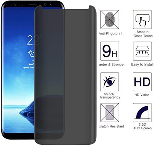AmzSuker [2] за Galaxy S8 Защитен слой от закалено стъкло за защита от шпионаж, [лесен за употреба] [Без мехурчета] [Твърдост 9H]