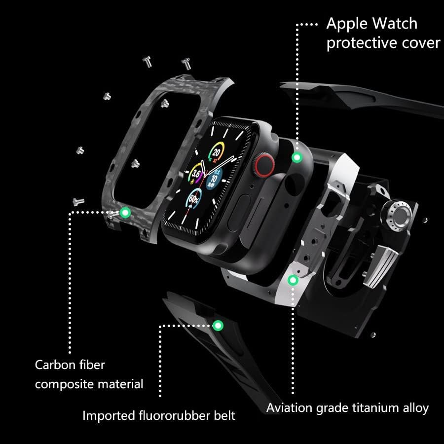 Луксозен калъф от Въглеродни влакна HEPUP за Apple Watch 8 Band 45 мм, Серия 7 6 Неръждаема Стомана Iwatch Series 8 5 4 SE 44 ММ